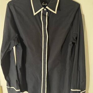 Foxcroft Black Fitted Shirt with White Embroidery